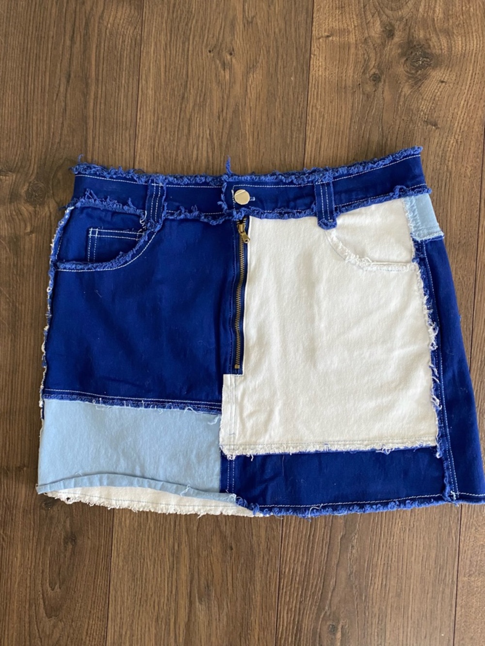 Fashion Nova Two-Tone Colorblock Blue Denim Mini Skirt